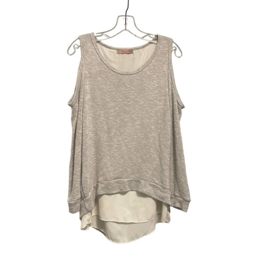 Casual Couture Green Envelope Cold Shoulder Layered High Low Knit Top Oatmeal‎